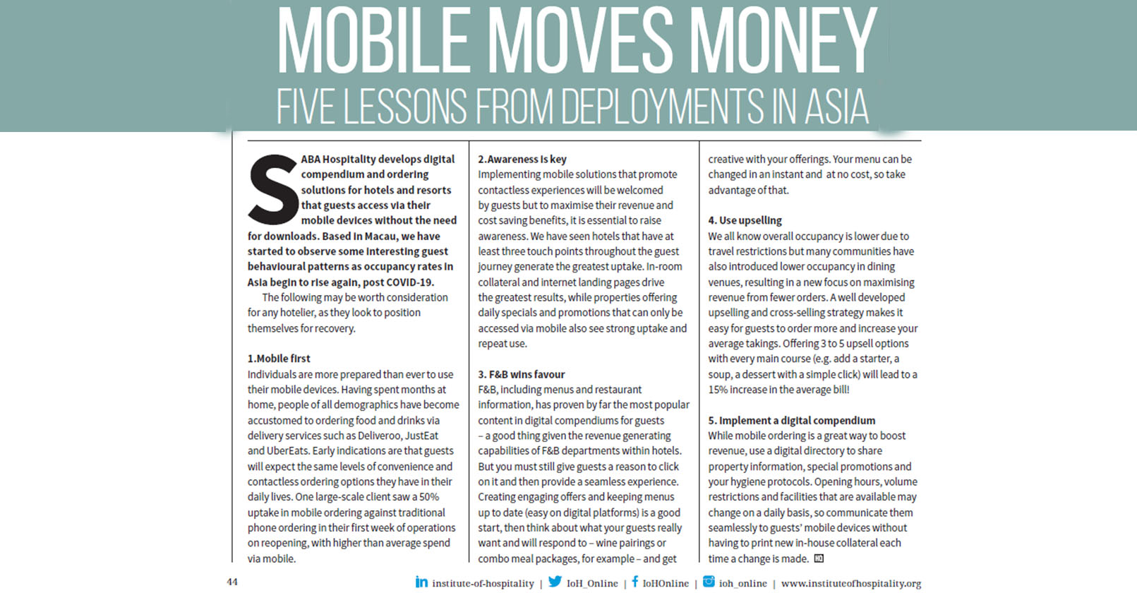 SABA Contributes to Hospitality Quarterly – Five Lessons From Asia!